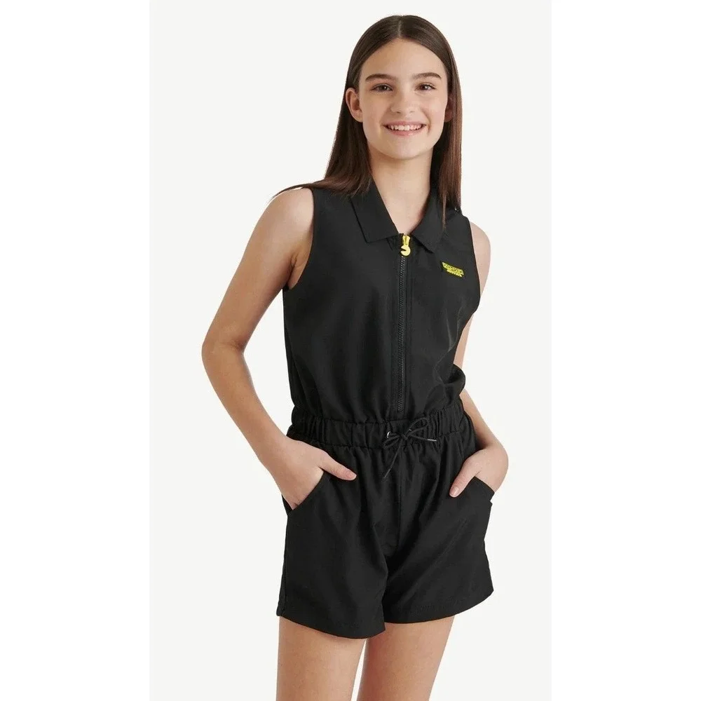 Justice Girls Black Pac Man Zip‎ Up Romper Jumpsuit Size L (12/14) /#2692